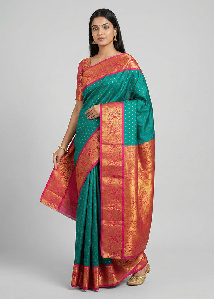 Green Kanjivaram Silk Saree With Blouse Piece
