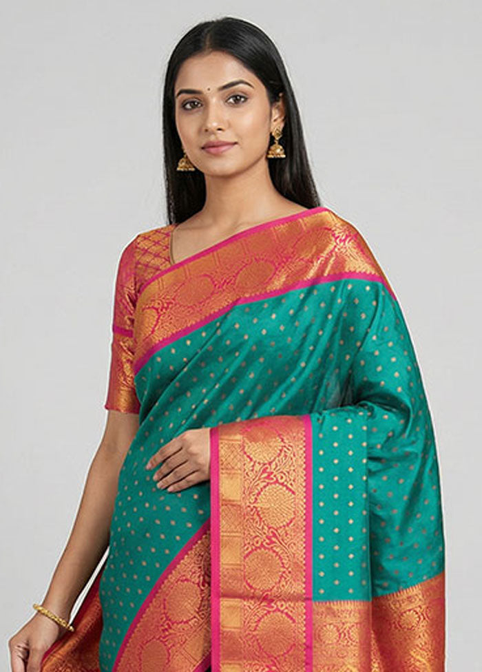 Green Kanjivaram Silk Saree With Blouse Piece