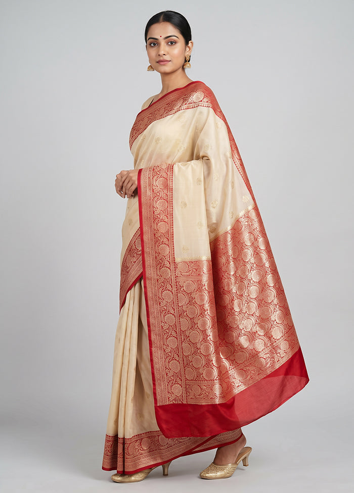 Cream Katan Silk Saree With Blouse Piece