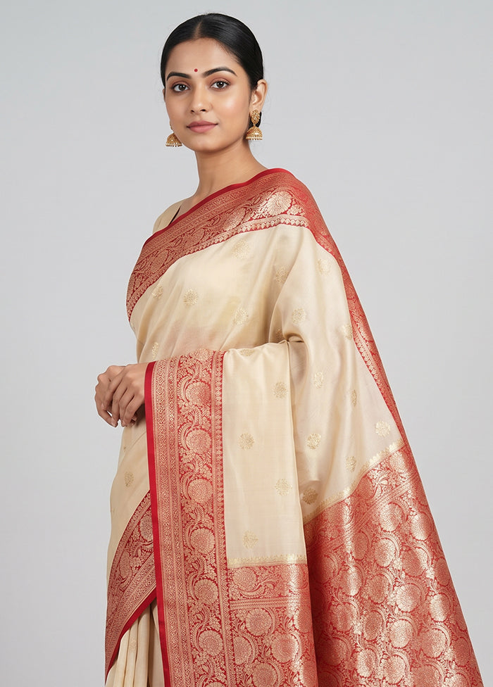 Cream Katan Silk Saree With Blouse Piece