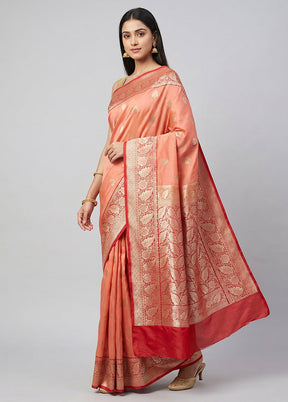 Peach Katan Silk Saree With Blouse Piece