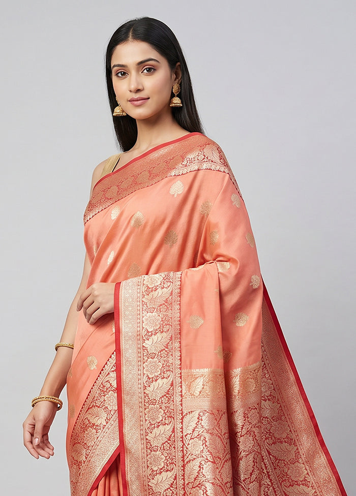 Peach Katan Silk Saree With Blouse Piece