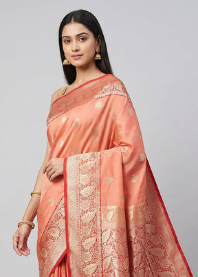 Peach Katan Silk Saree With Blouse Piece