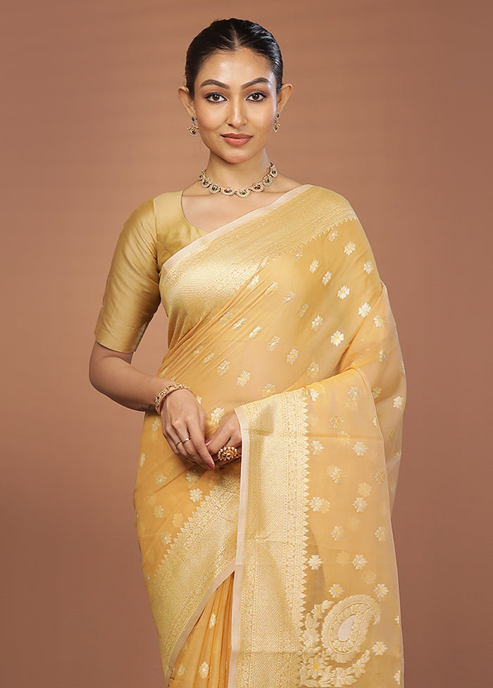 Yellow Kora Silk Saree With Blouse Piece
