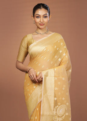 Yellow Kora Silk Saree With Blouse Piece