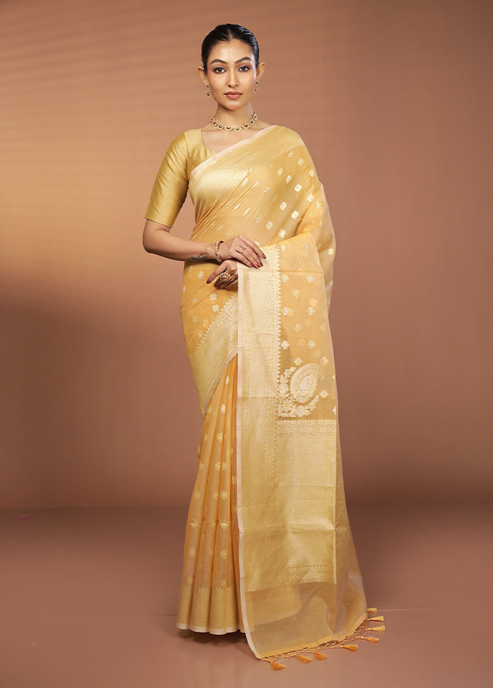 Yellow Kora Silk Saree With Blouse Piece