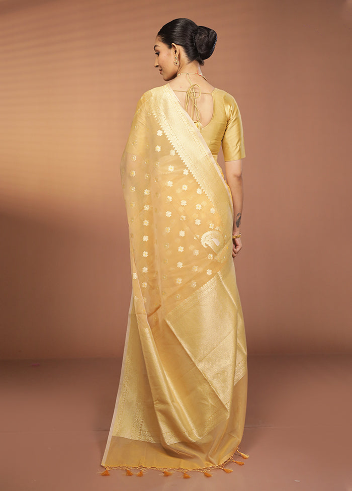 Yellow Kora Silk Saree With Blouse Piece