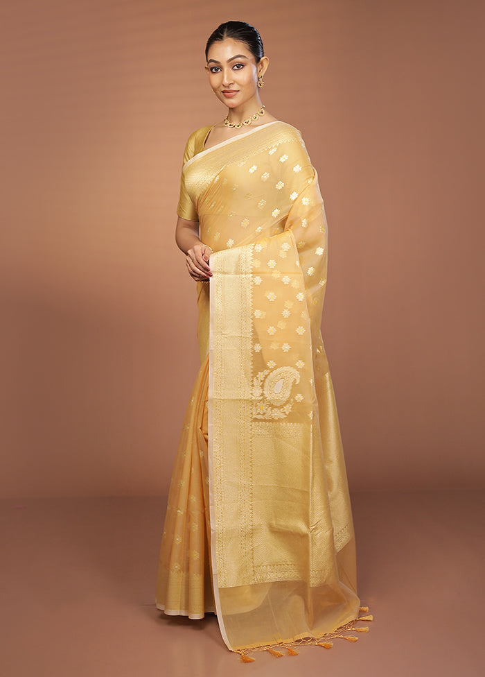 Yellow Kora Silk Saree With Blouse Piece