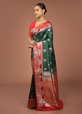 Green Katan Silk Saree With Blouse Piece