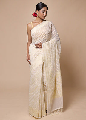 Cream Kora Silk Saree With Blouse Piece
