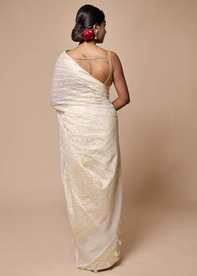 Cream Kora Silk Saree With Blouse Piece