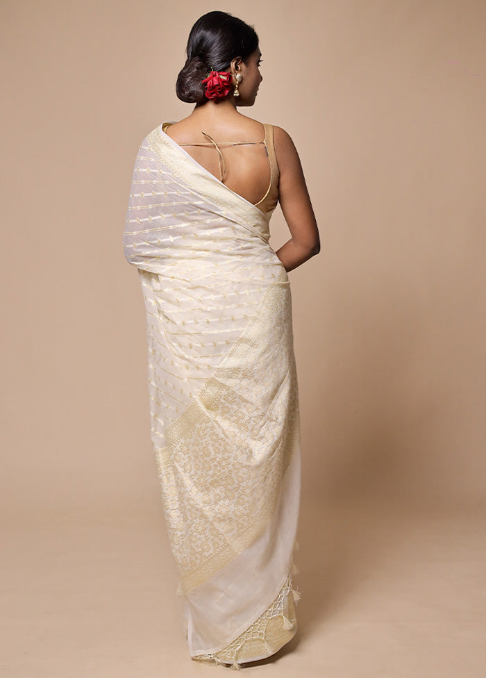 Cream Kora Silk Saree With Blouse Piece