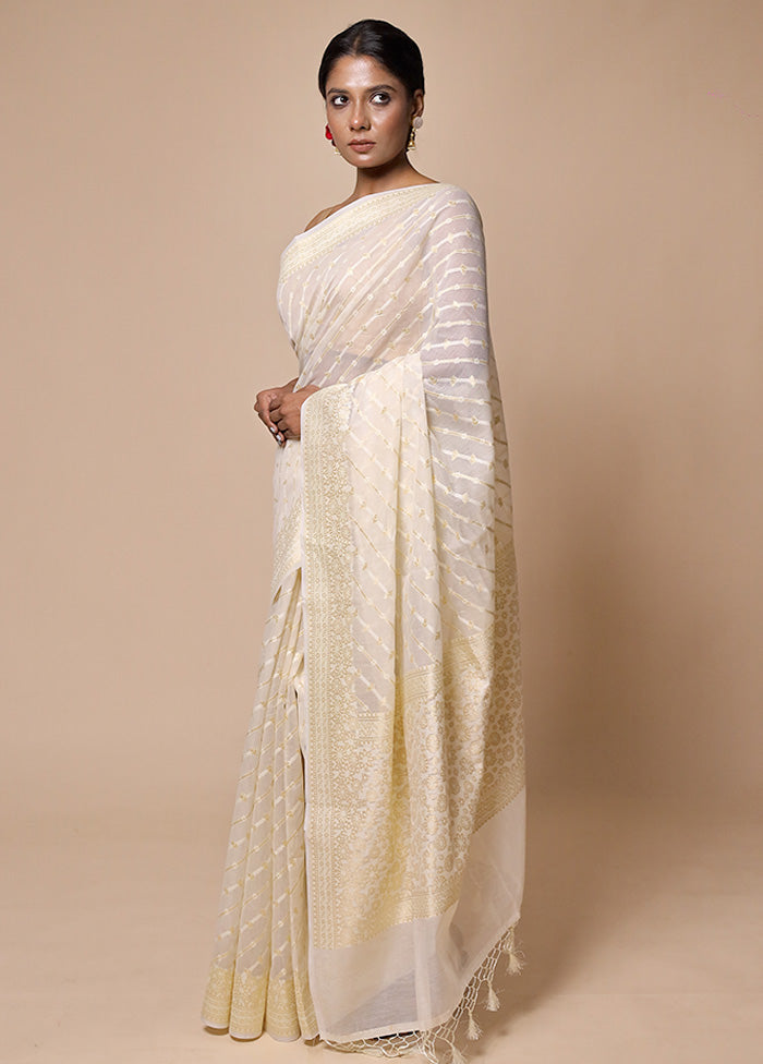 Cream Kora Silk Saree With Blouse Piece
