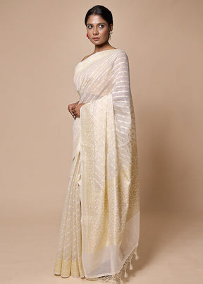 Cream Kora Silk Saree With Blouse Piece