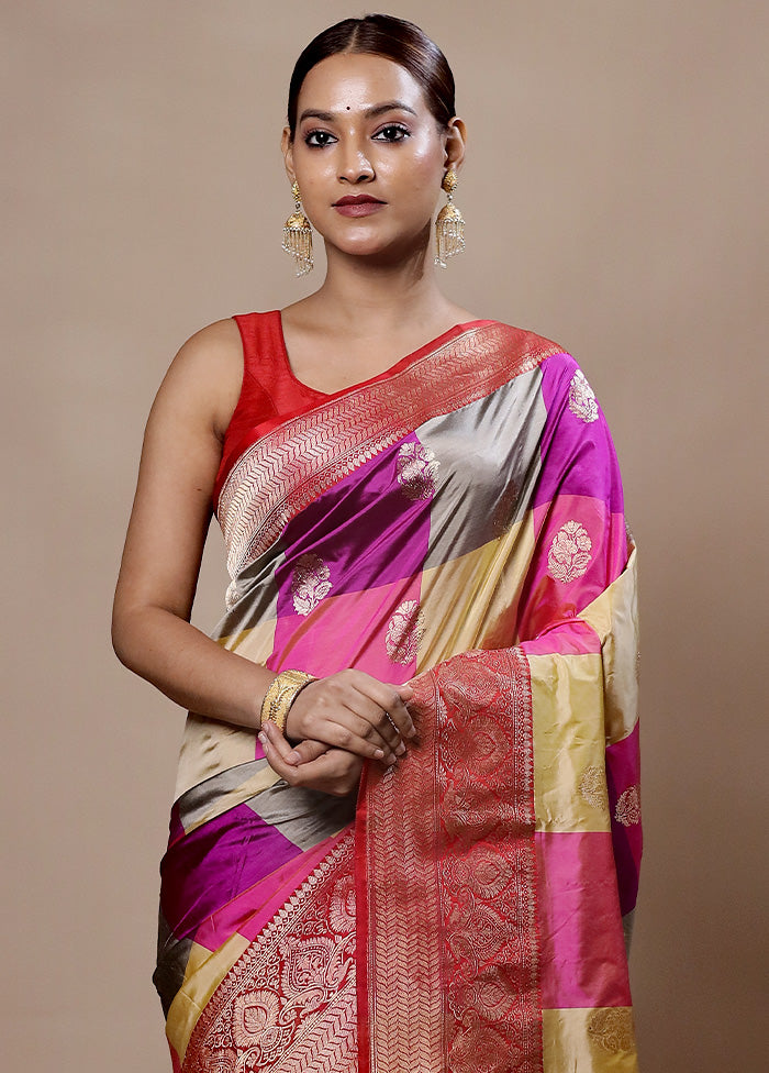 Pink Handloom Katan Pure Silk Saree With Blouse Piece