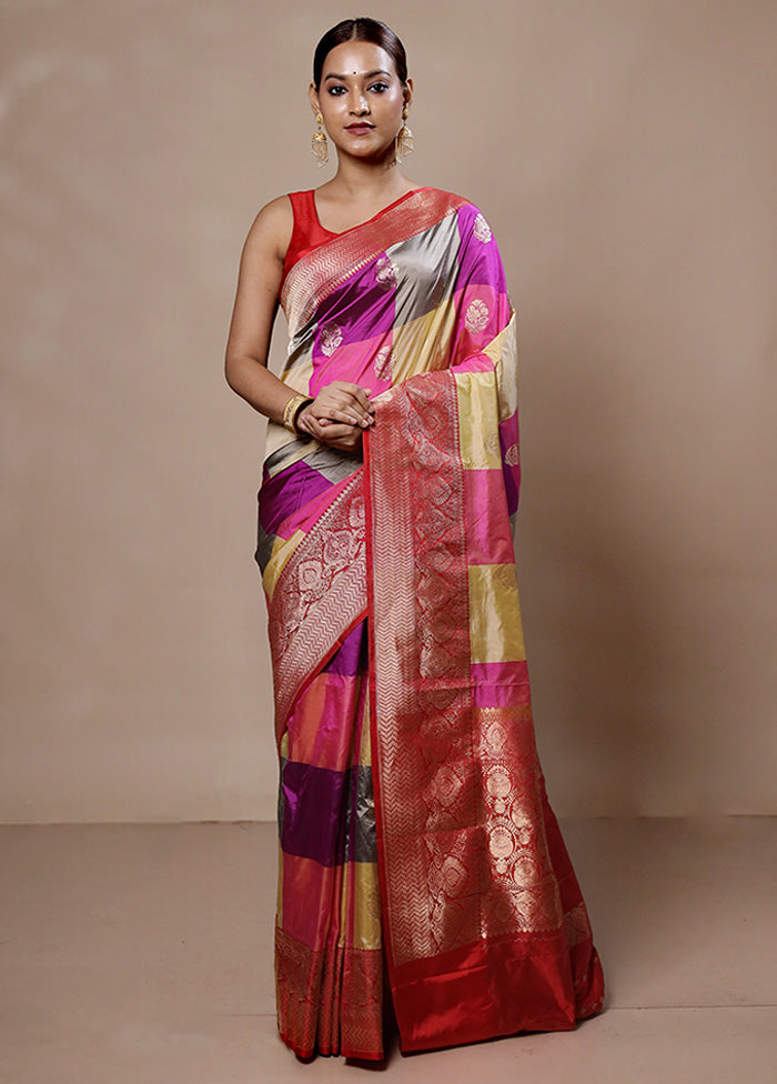 Pink Handloom Katan Pure Silk Saree With Blouse Piece