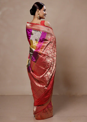 Pink Handloom Katan Pure Silk Saree With Blouse Piece