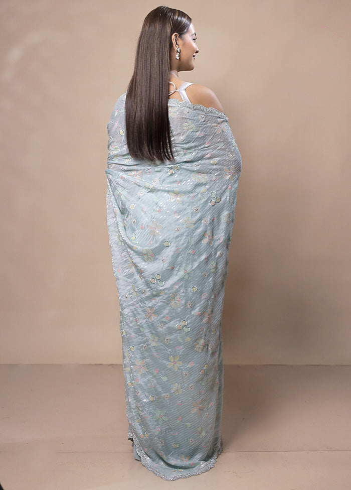 Sky Blue Silk Saree With Blouse Piece
