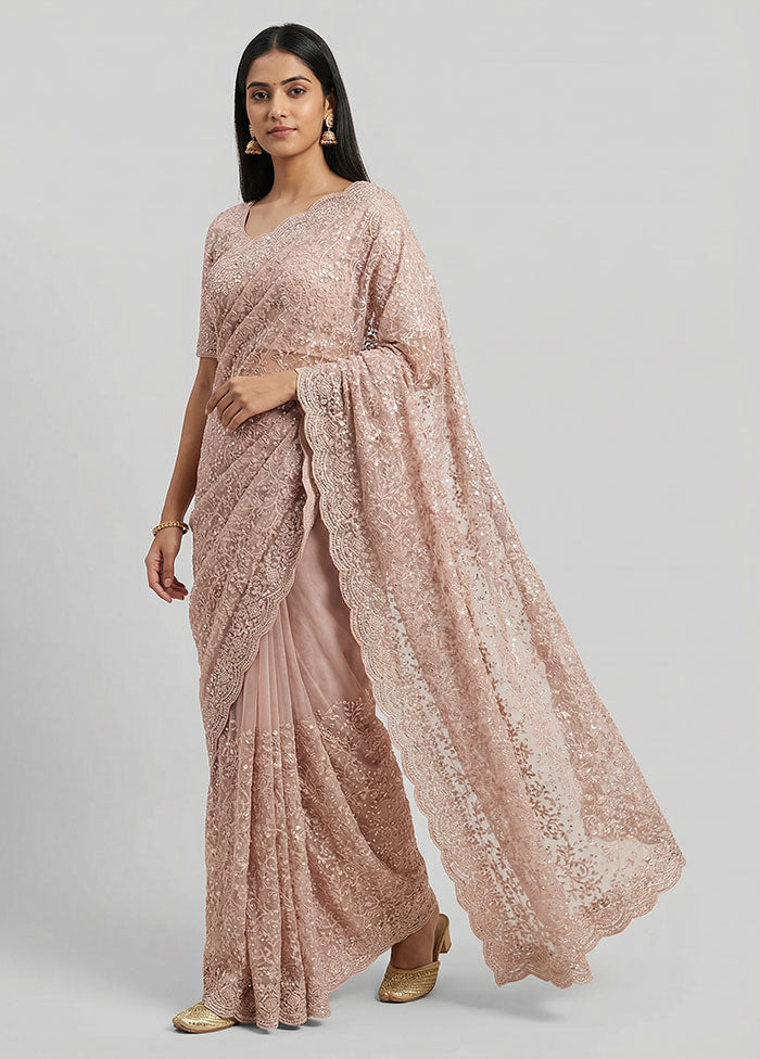 Pink Handloom Pure Georgette Saree With Blouse Piece
