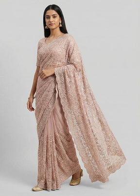 Pink Handloom Pure Georgette Saree With Blouse Piece