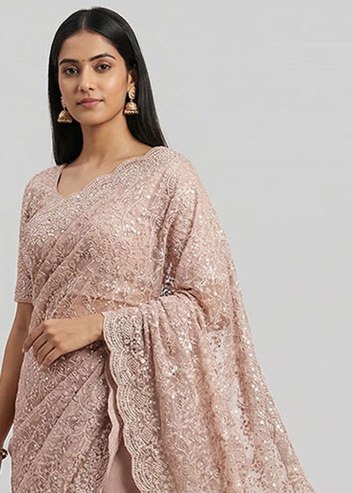Pink Handloom Pure Georgette Saree With Blouse Piece