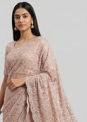 Pink Handloom Pure Georgette Saree With Blouse Piece