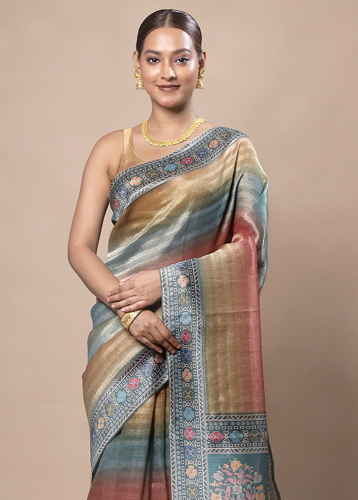 Blue Tissue Silk Saree With Blouse Piece
