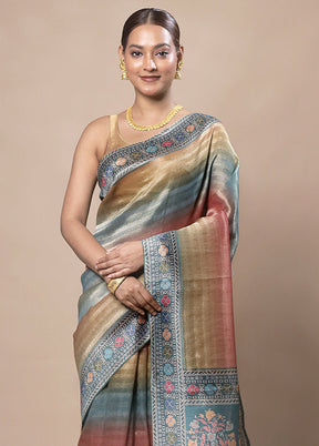 Blue Tissue Silk Saree With Blouse Piece