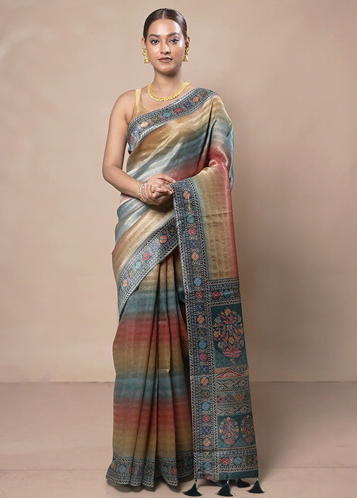 Blue Tissue Silk Saree With Blouse Piece