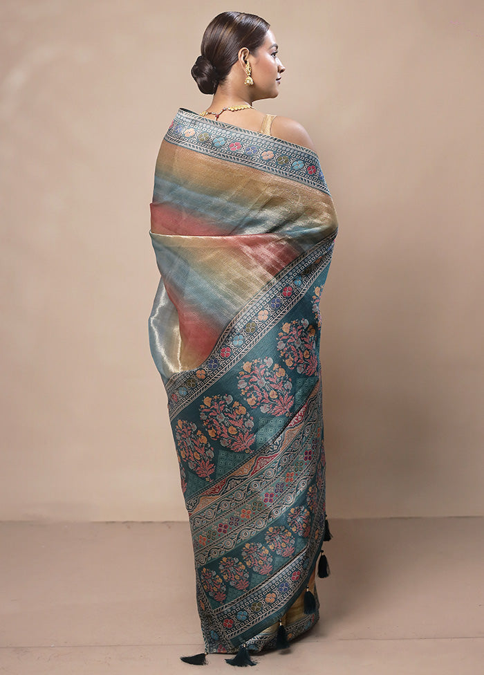 Blue Tissue Silk Saree With Blouse Piece