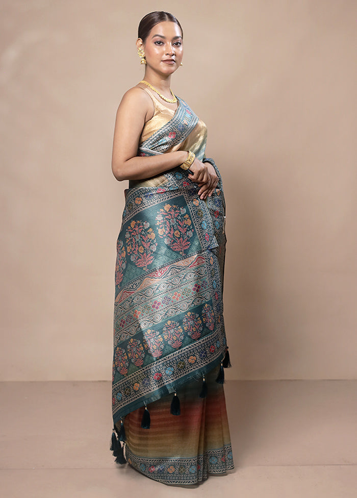 Blue Tissue Silk Saree With Blouse Piece