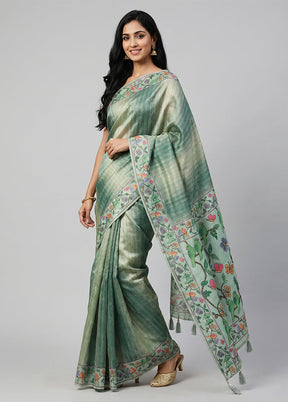 Green Tissue Silk Saree With Blouse Piece
