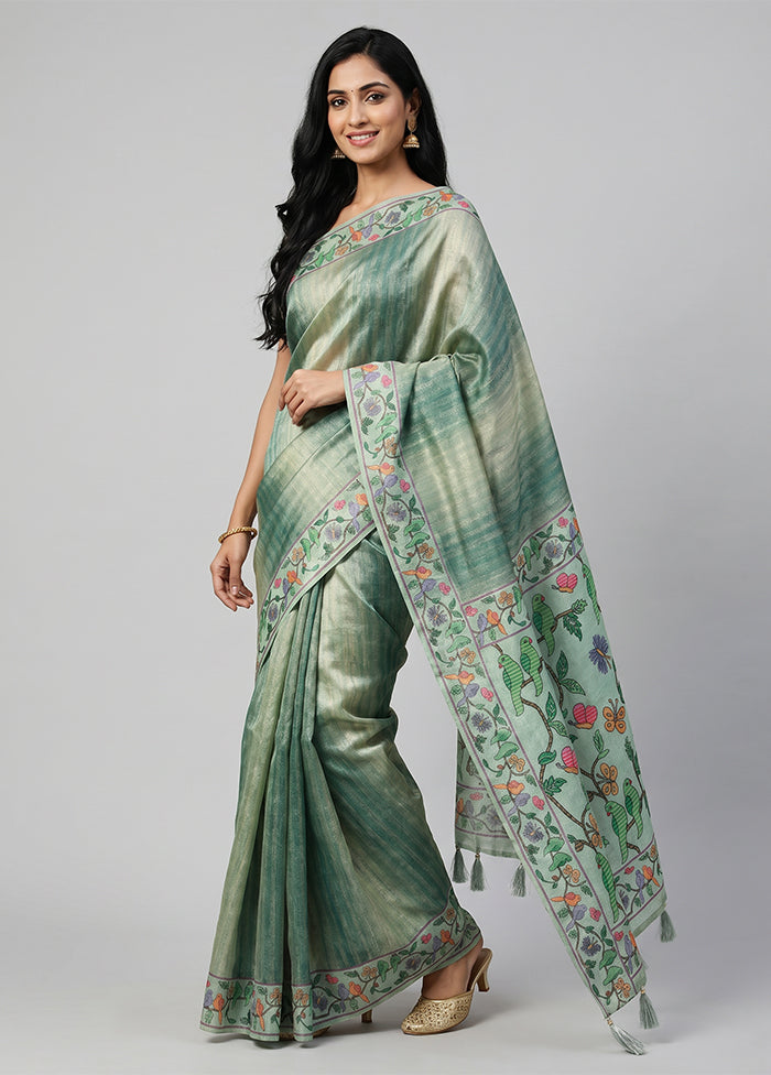 Green Tissue Silk Saree With Blouse Piece
