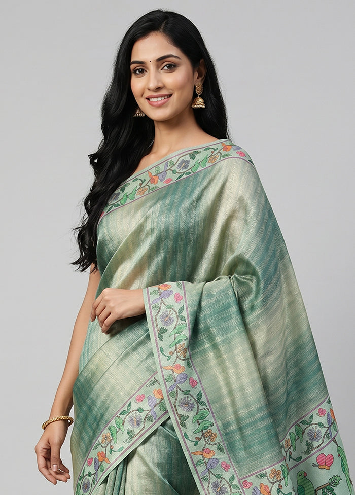 Green Tissue Silk Saree With Blouse Piece
