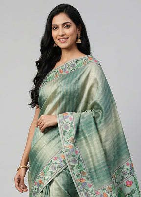 Green Tissue Silk Saree With Blouse Piece