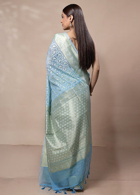 Blue Kora Silk Saree With Blouse Piece