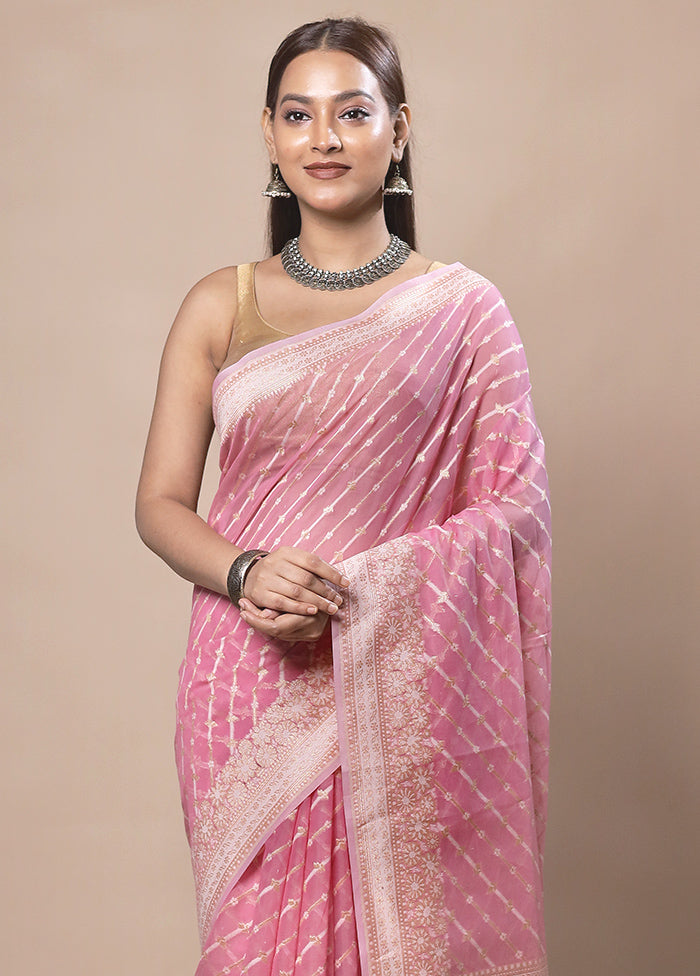 Pink Kora Silk Saree With Blouse Piece