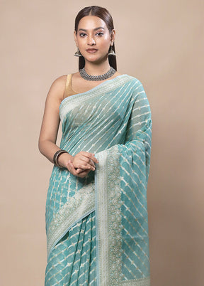 Blue Kora Silk Saree With Blouse Piece