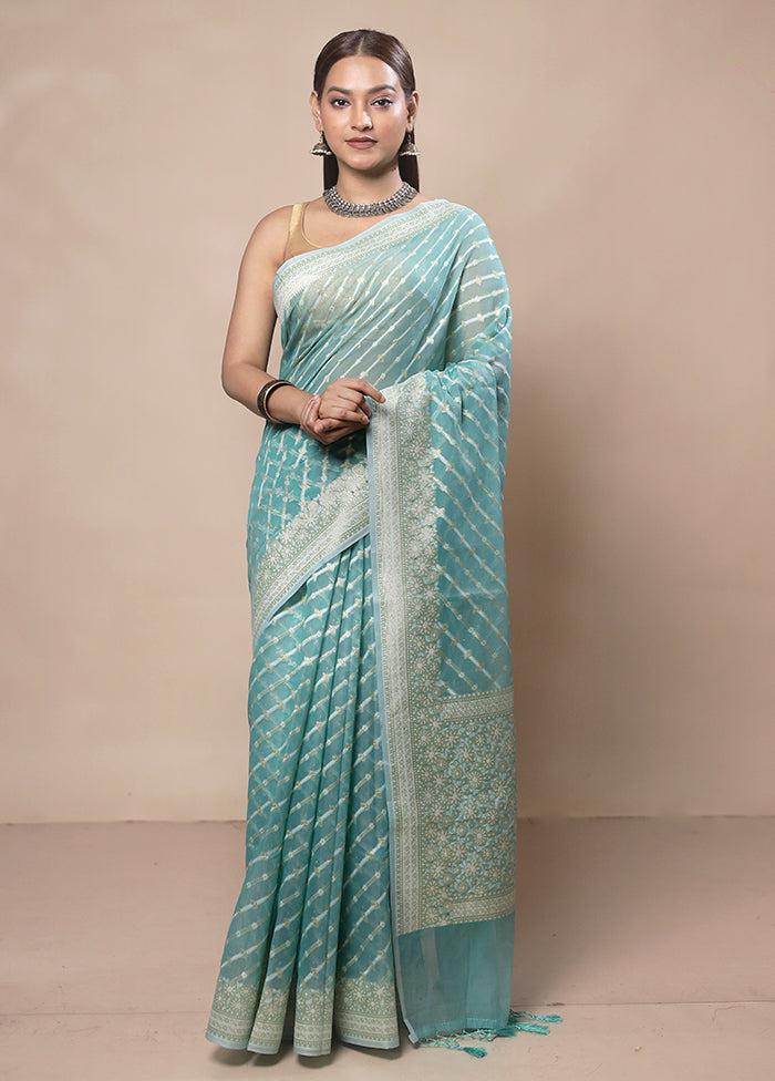 Blue Kora Silk Saree With Blouse Piece