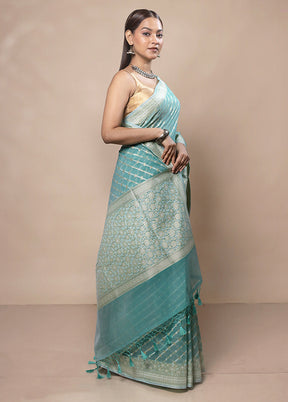 Blue Kora Silk Saree With Blouse Piece