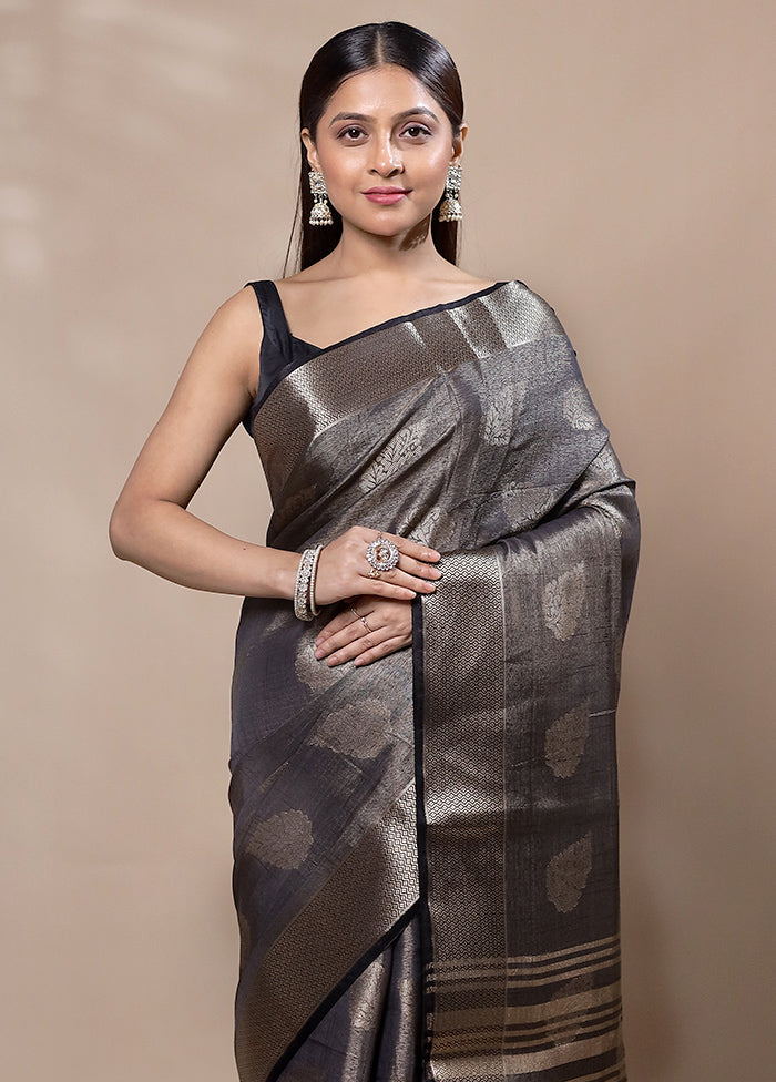 Grey Tissue Silk Saree With Blouse Piece