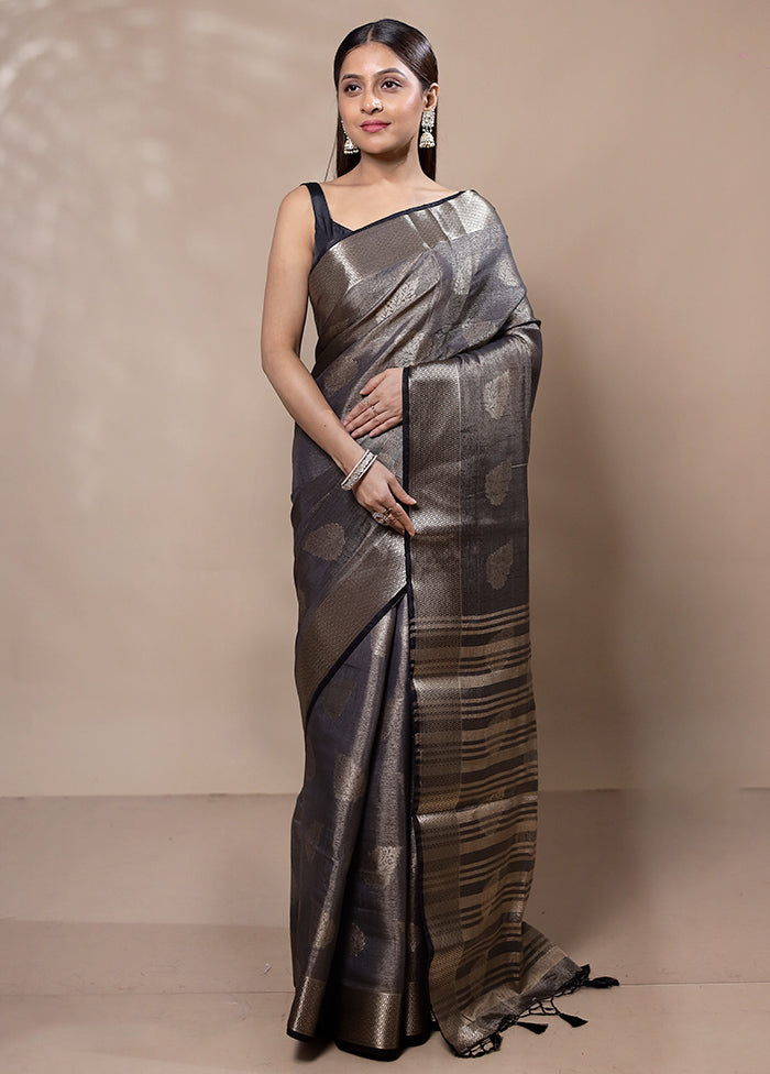 Grey Tissue Silk Saree With Blouse Piece