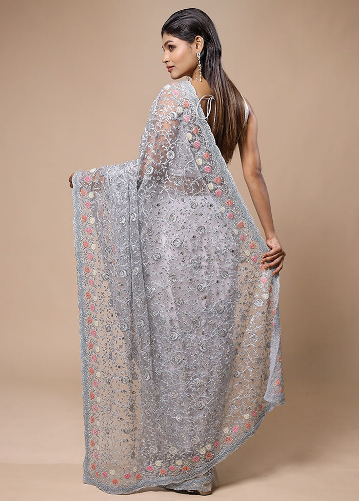 Grey Pure Handloom Silk Saree With Blouse Piece