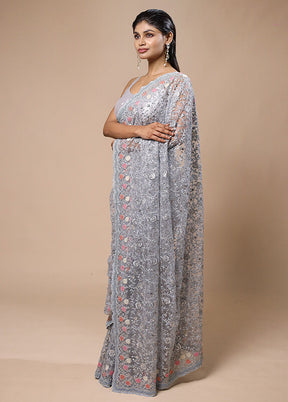 Grey Pure Handloom Silk Saree With Blouse Piece