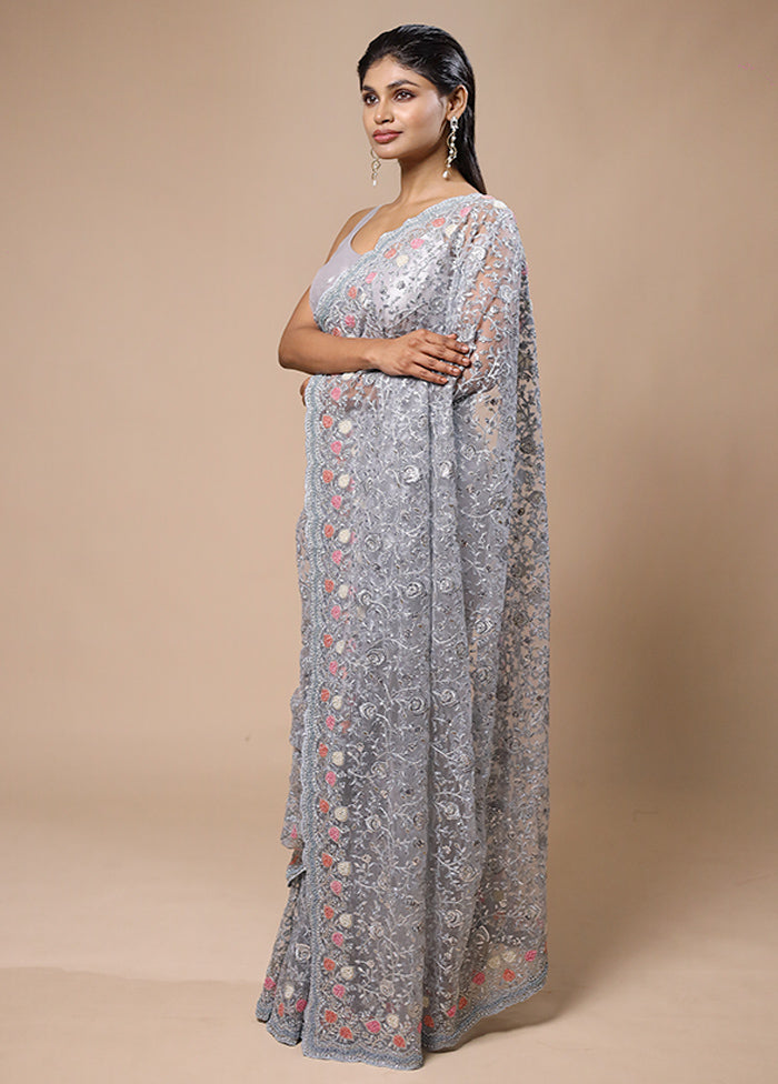 Grey Pure Handloom Silk Saree With Blouse Piece