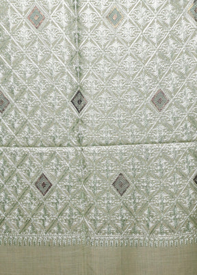 Green Butta Work With Zari Woven Border Shawl