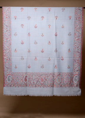 Blue Butta Work With Zari Woven Border Shawl