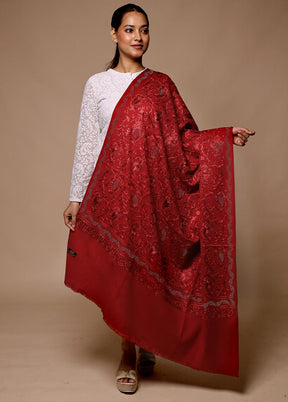 Red Butta Work With Zari Woven Border Shawl