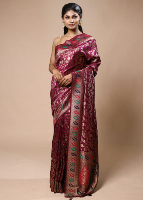 Wine Dupion Silk Saree With Blouse Piece