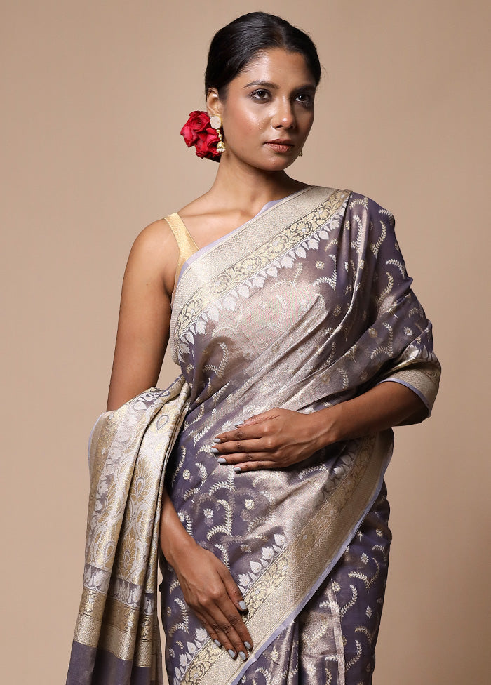 Purple Tissue Silk Saree With Blouse Piece